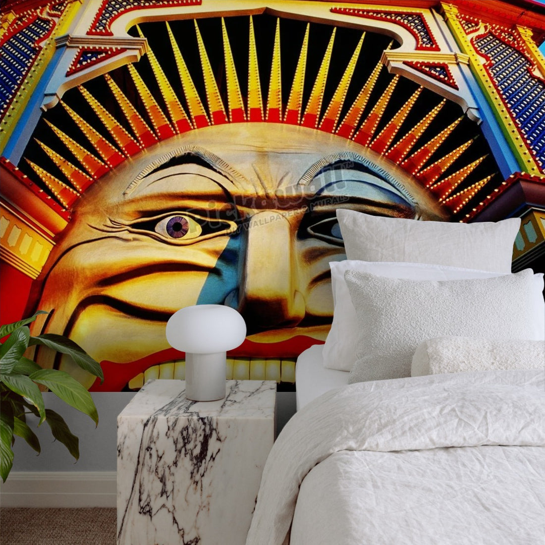 Face of Luna Park at sunset St Kilda, Melbourne, Australia wallpaper in a bedroom - Pickawall