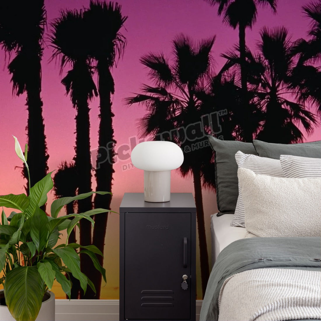 Palm Tree Sunset wallpaper in a bedroom - Pickawall