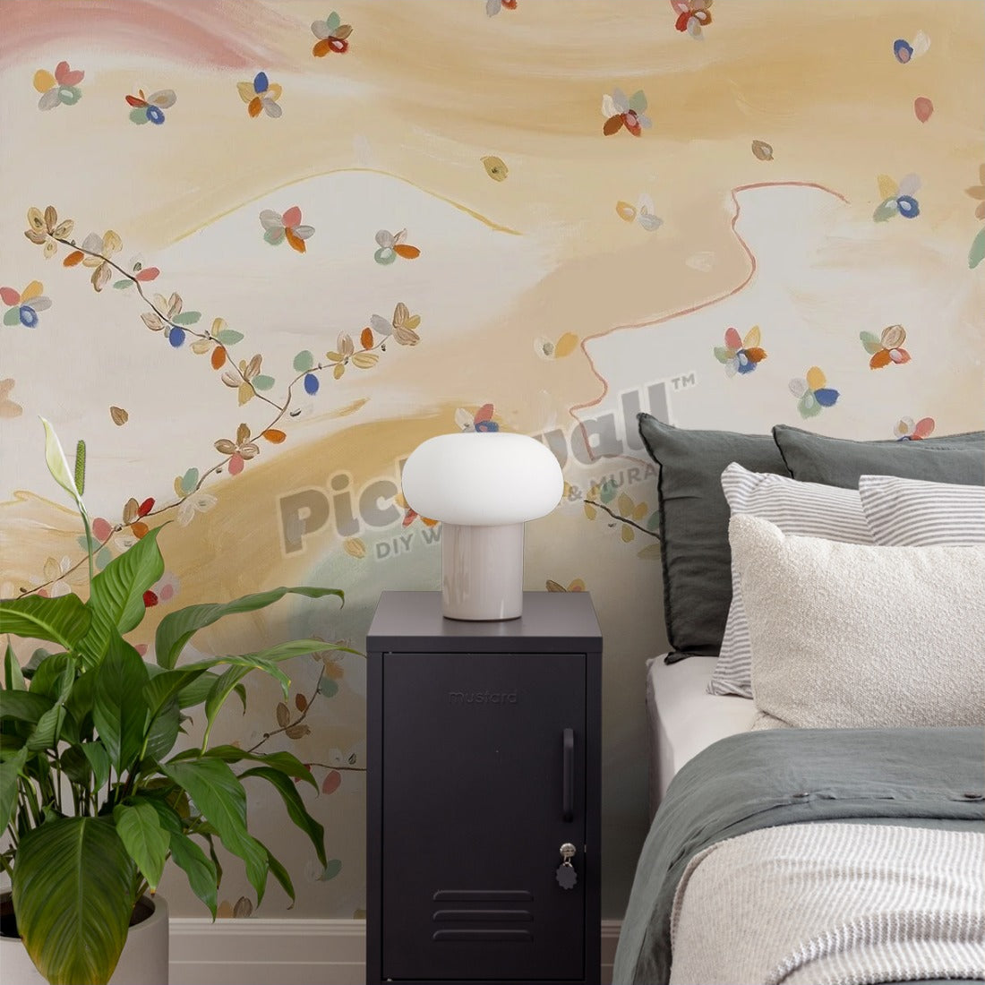 Golden Bloom 2 wallpaper in a bedroom - Pickawall
