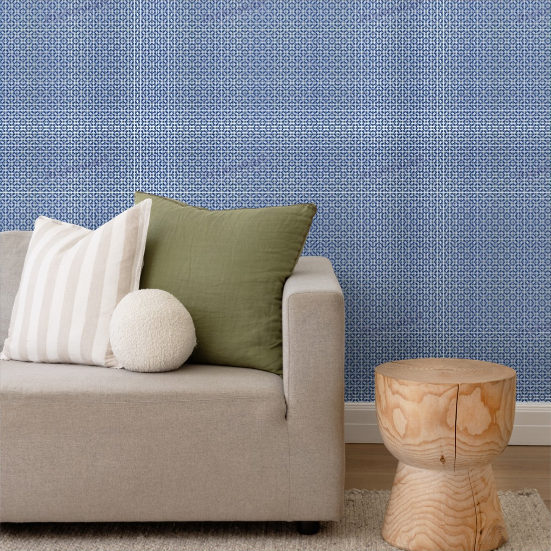 Geometric Blue Squares wallpaper in a living room - Pickawall