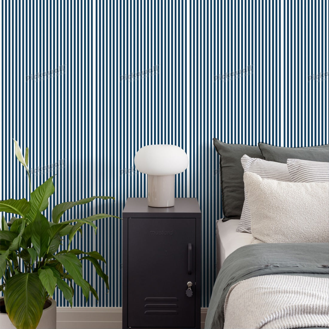 Nautical navy stripe, as seen in Sunday Style Magazine wallpaper in a bedroom - Pickawall