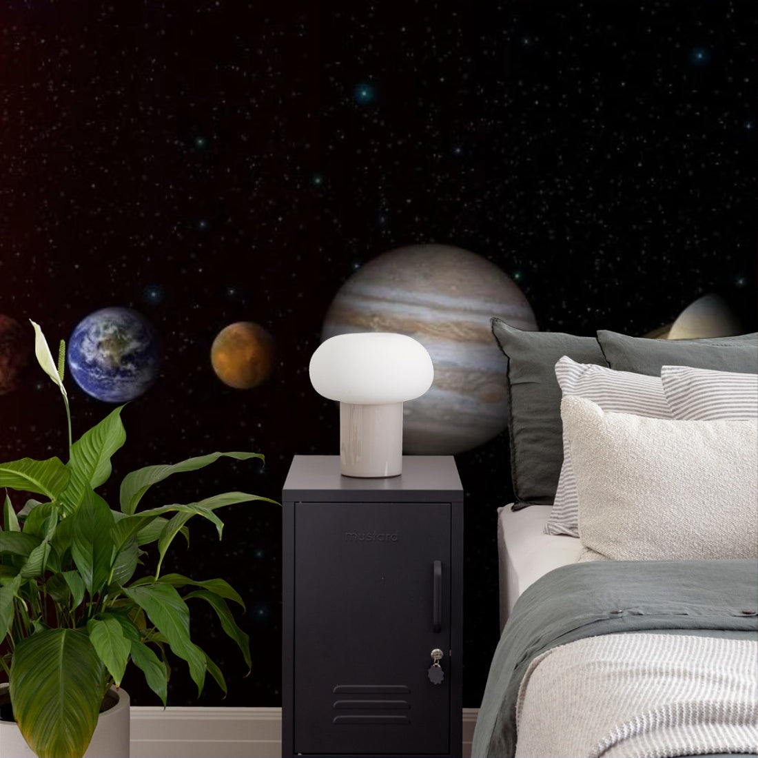 Solar System wallpaper in a bedroom - Pickawall