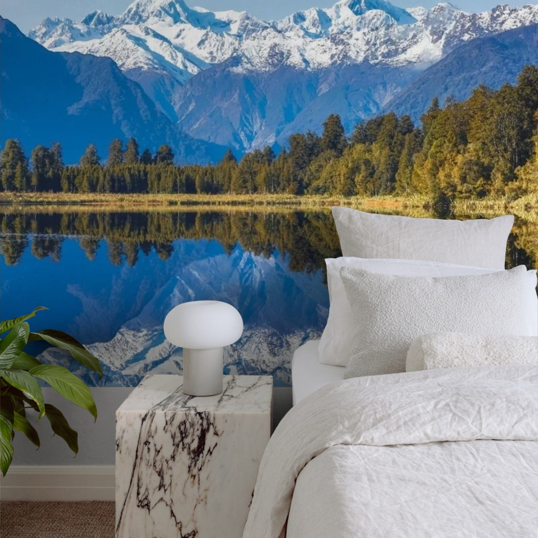 Lake Matheson, New Zealand wallpaper in a bedroom - Pickawall