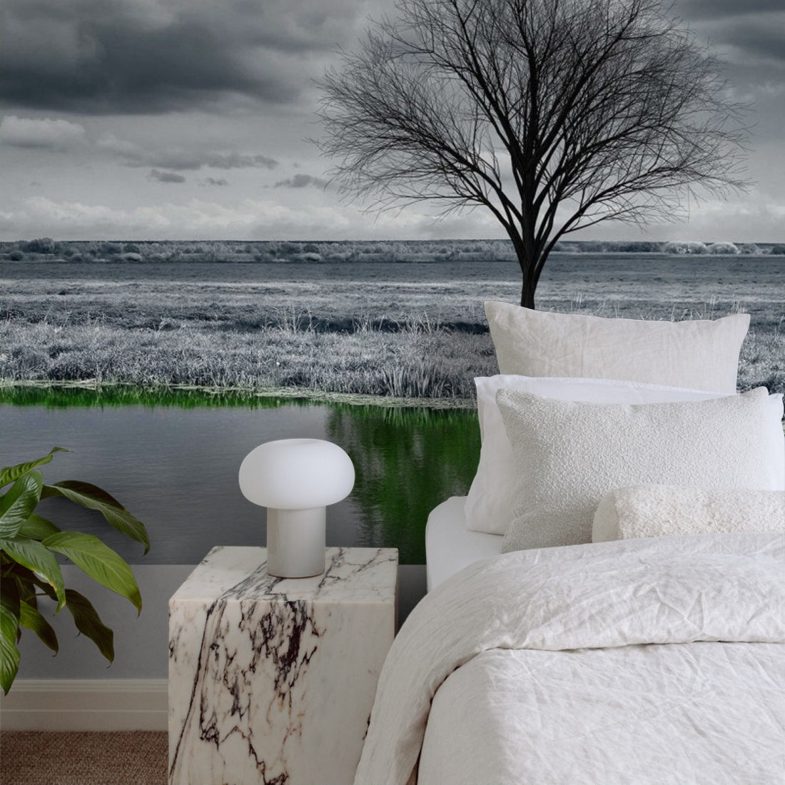 An unusual landscape wallpaper in a bedroom - Pickawall