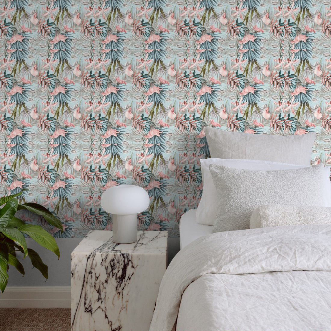 Tropical Pastel Flowers wallpaper in a bedroom - Pickawall