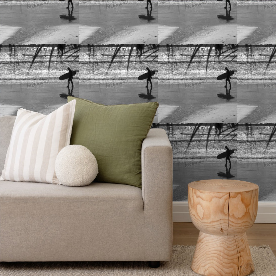 Surfer walking a beach wallpaper in a living room - Pickawall