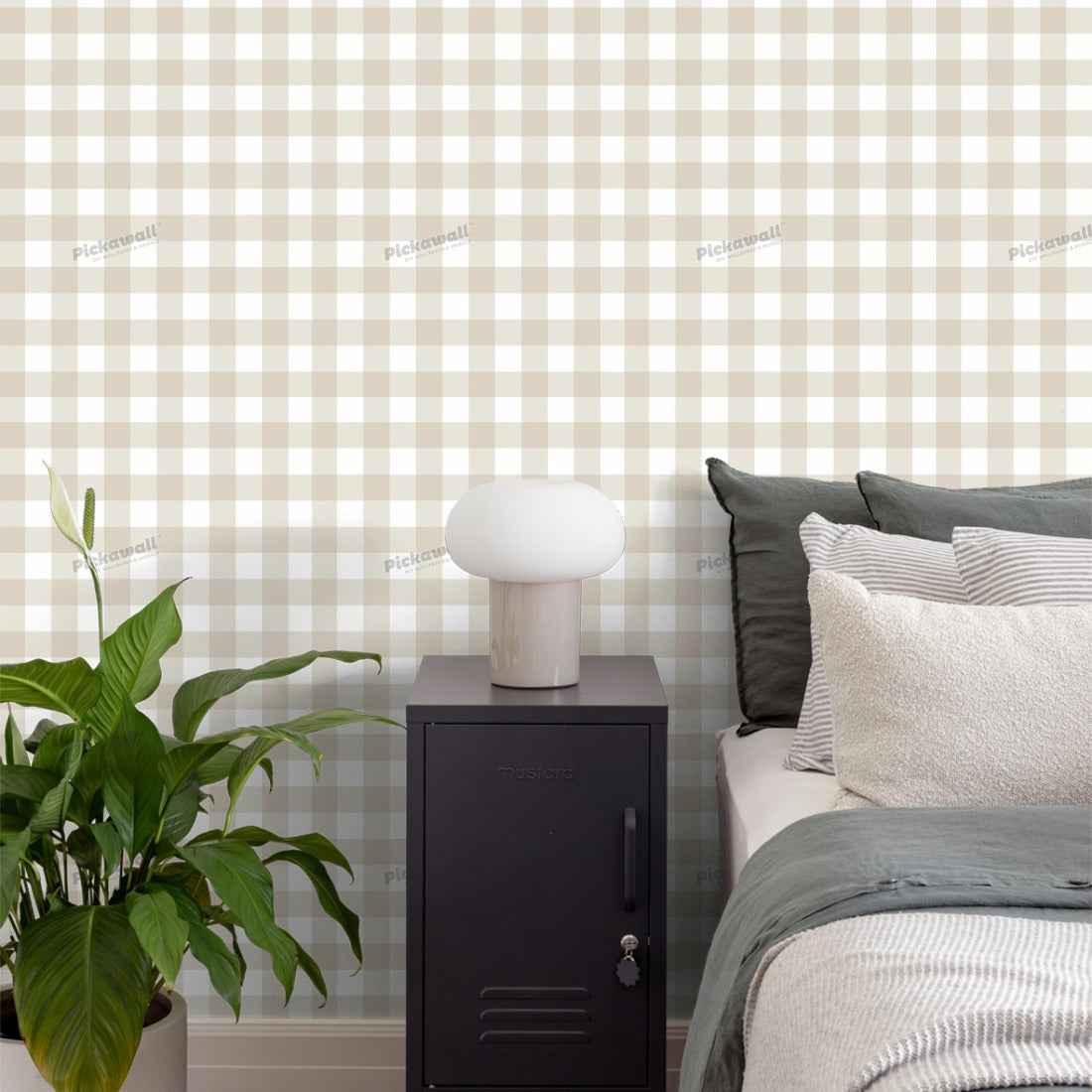 Gingham Neutral wallpaper in a bedroom - Pickawall