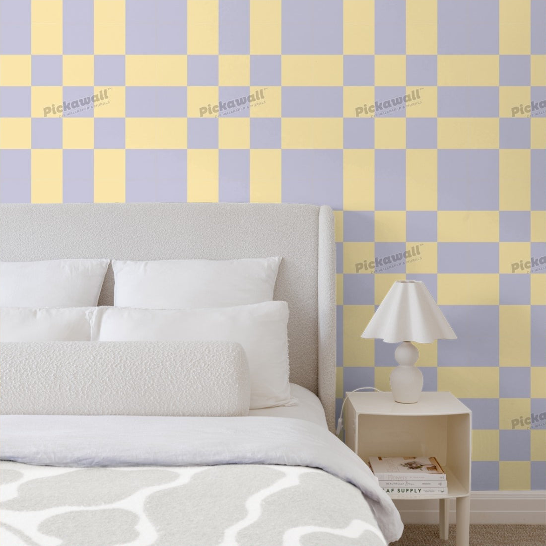 Checks - Yellow and Lilac wallpaper in a bedroom - Pickawall