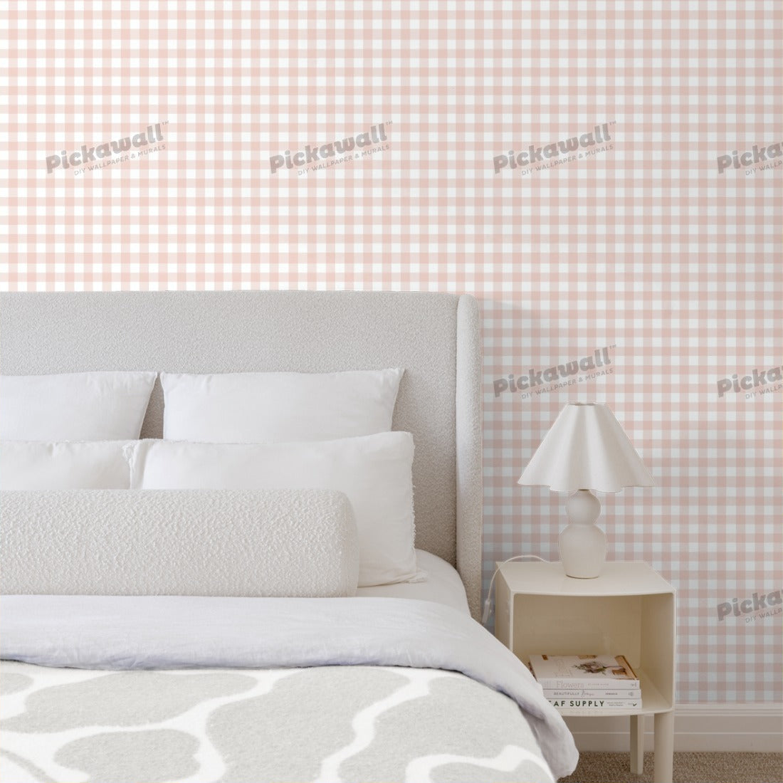 Gingham Pink wallpaper in a bedroom - Pickawall