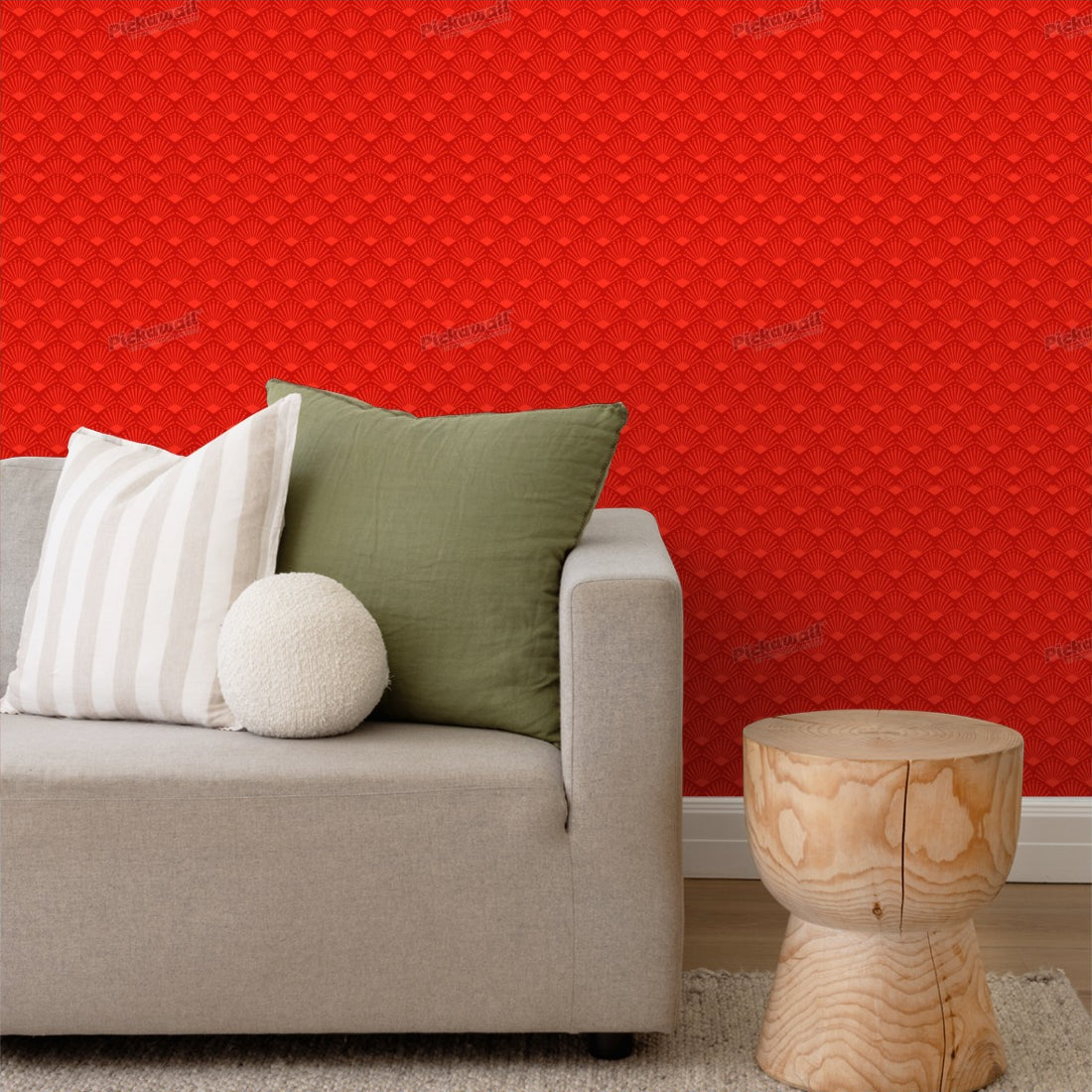 Sunny Fields Red Sky by Loren Shoemark wallpaper in a living room - Pickawall