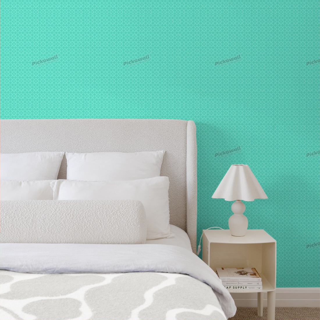 Snowflake Cyan by Loren Shoemark wallpaper in a bedroom - Pickawall