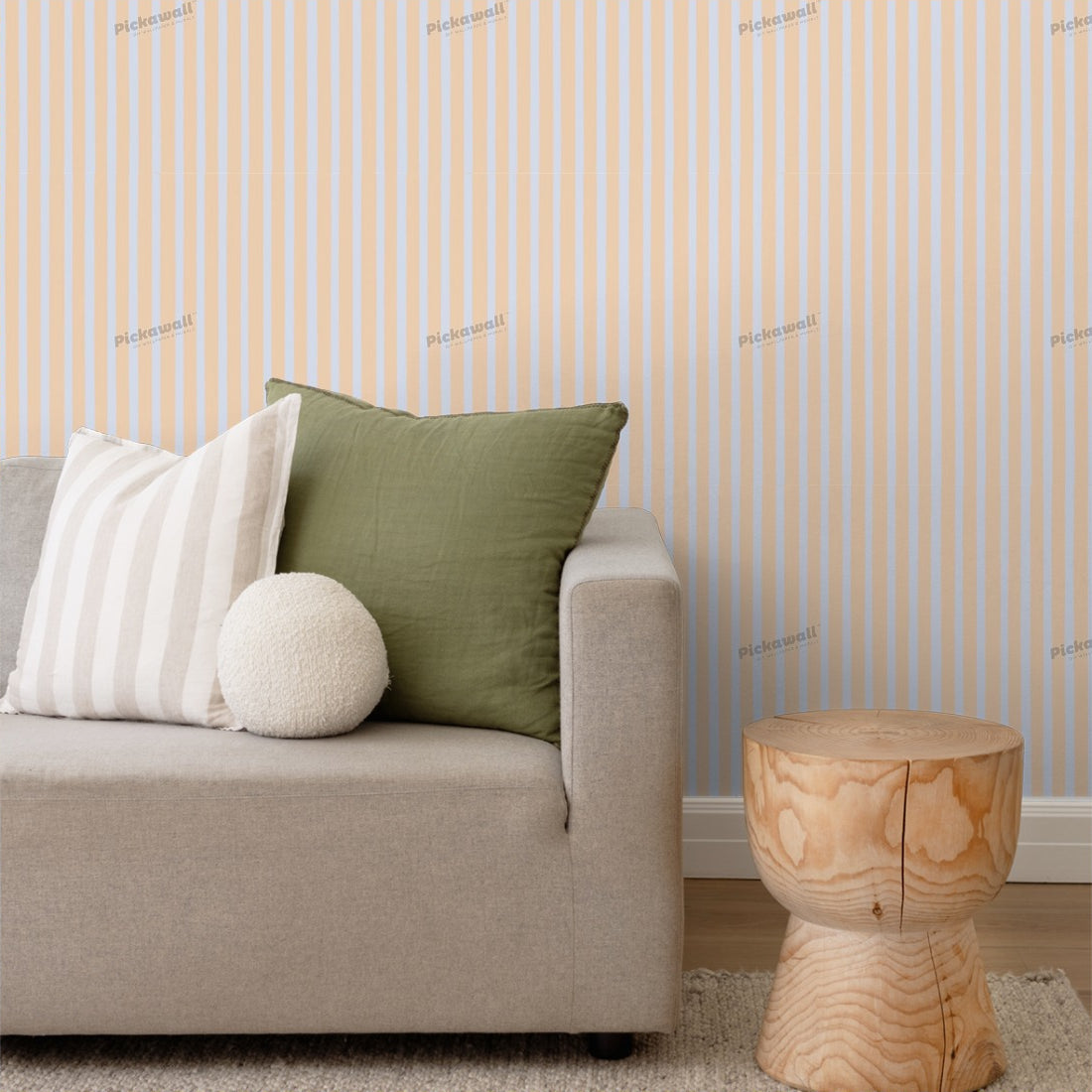 Celia Love 'Stefi' Ice Blue Stripes wallpaper in a living room - Pickawall