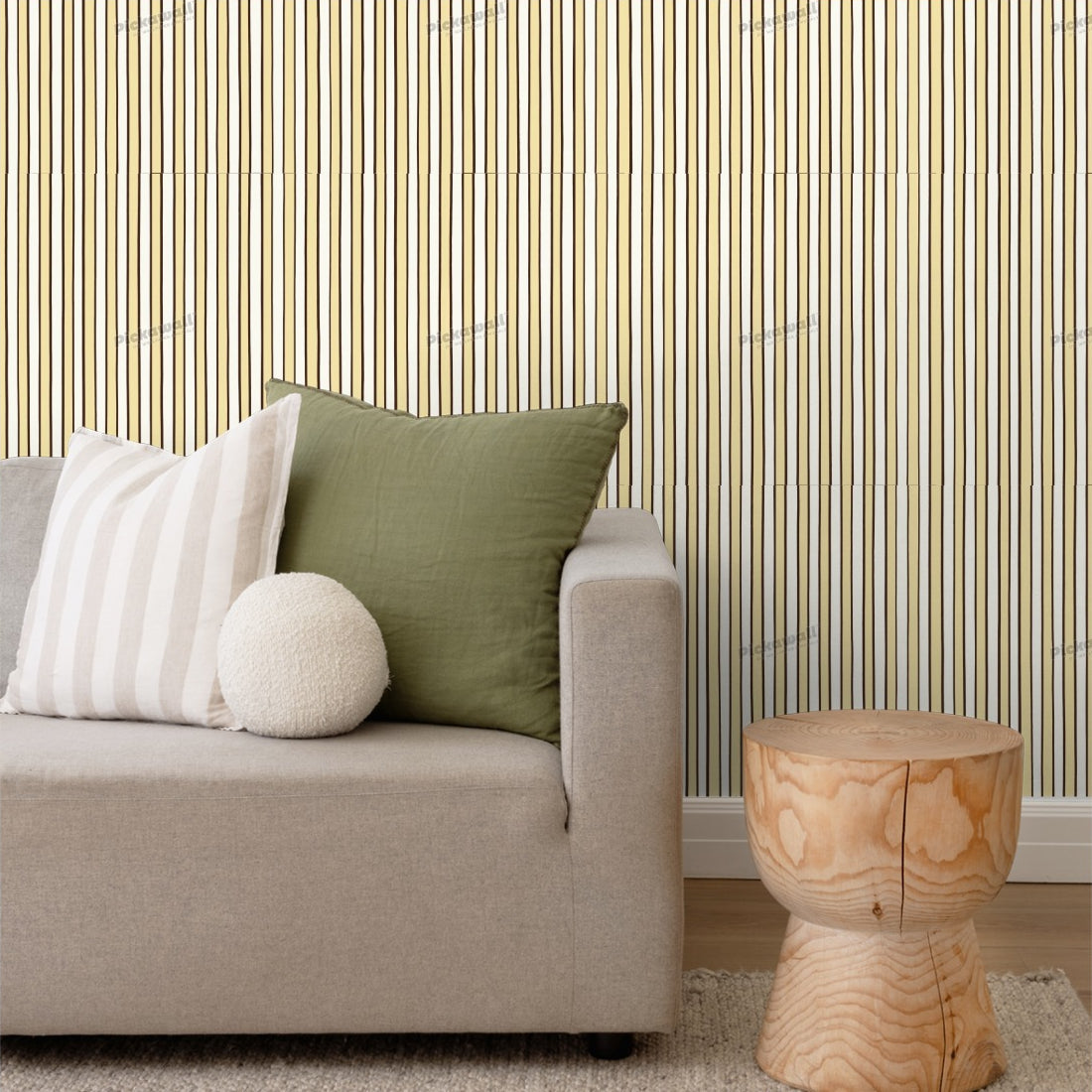 Celia Love Cream Butter Shiraz Stripe wallpaper in a living room - Pickawall