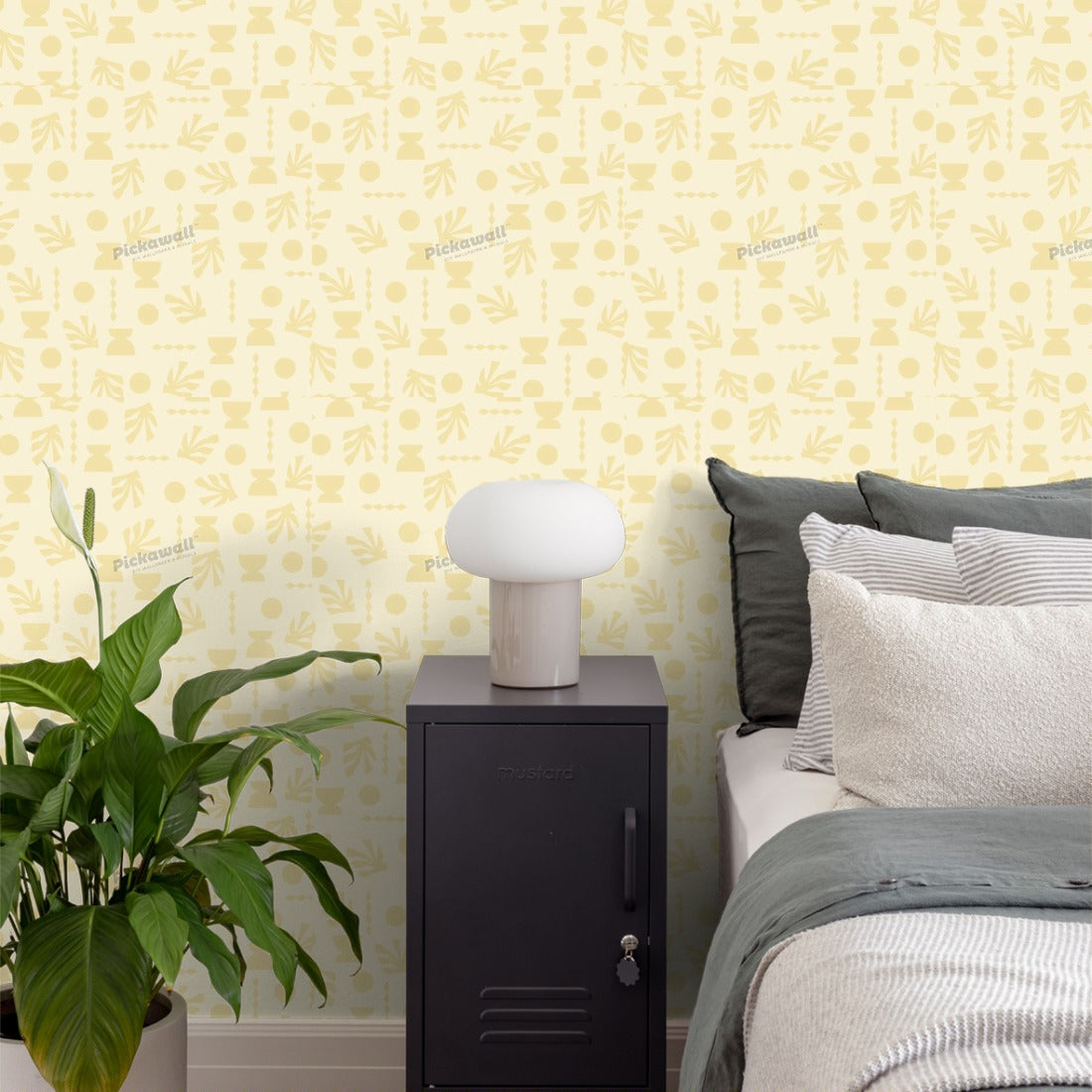 Celia Loves Shapes Butter Wallpaper wallpaper in a bedroom - Pickawall