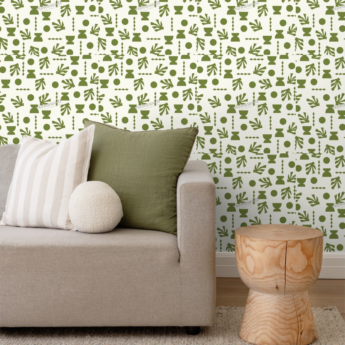 Celia Loves Shapes Cream Woodsy Wallpaper wallpaper in a living room - Pickawall