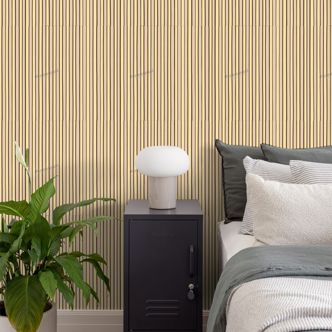 Celia Love Shiraz Butter Peach Stripe wallpaper in a bedroom - Pickawall