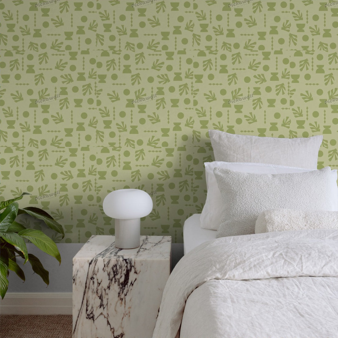 Celia Loves Shapes Woodsy Wallpaper wallpaper in a bedroom - Pickawall