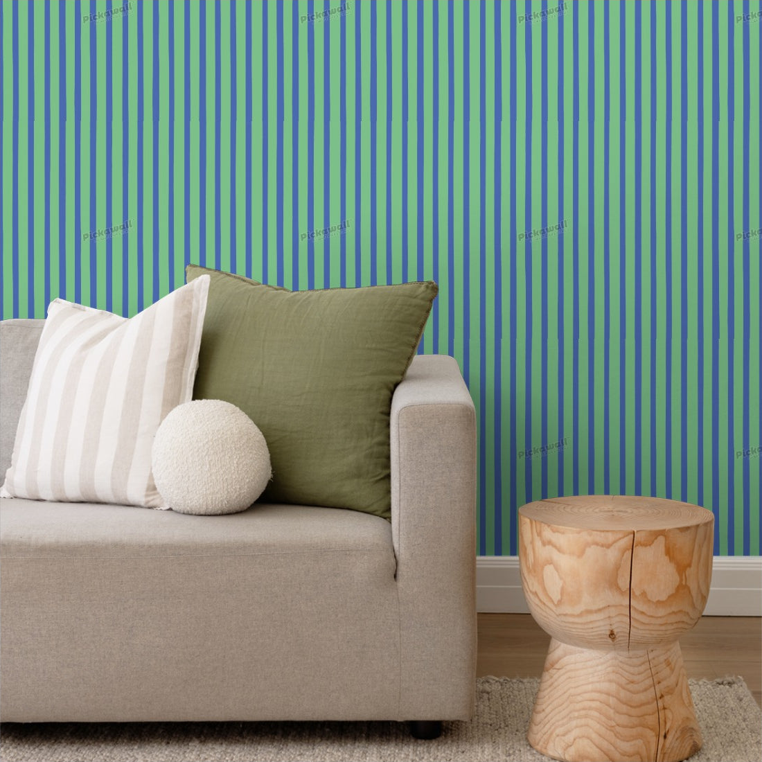 Cobalt Blue Line Stripes wallpaper in a living room - Pickawall