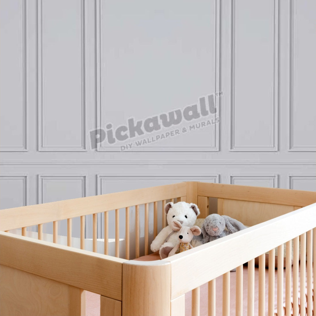 Grey Moulding Panels wallpaper in a nursery - Pickawall