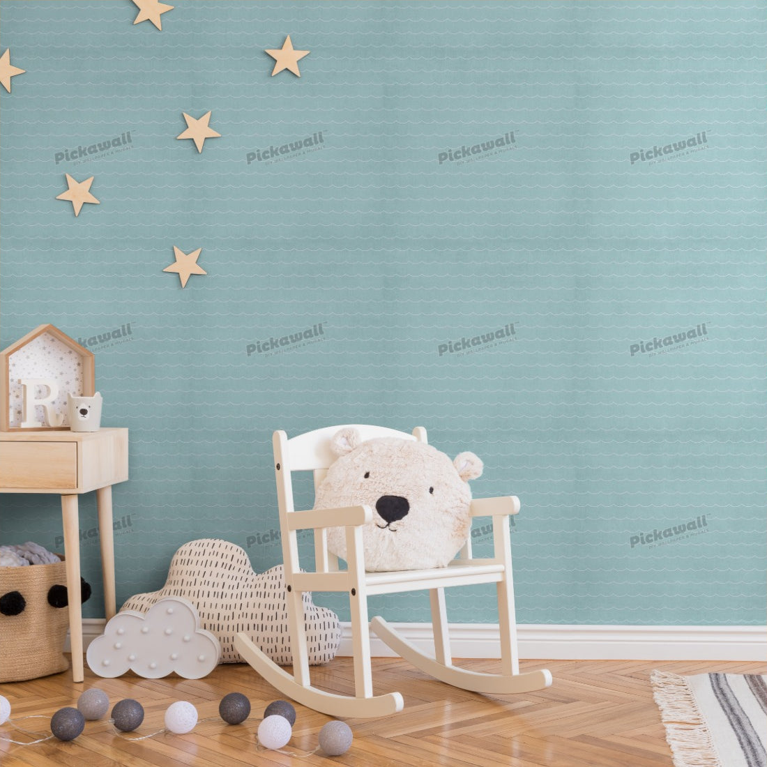 Blue wave pattern wallpaper in a nursery - Pickawall