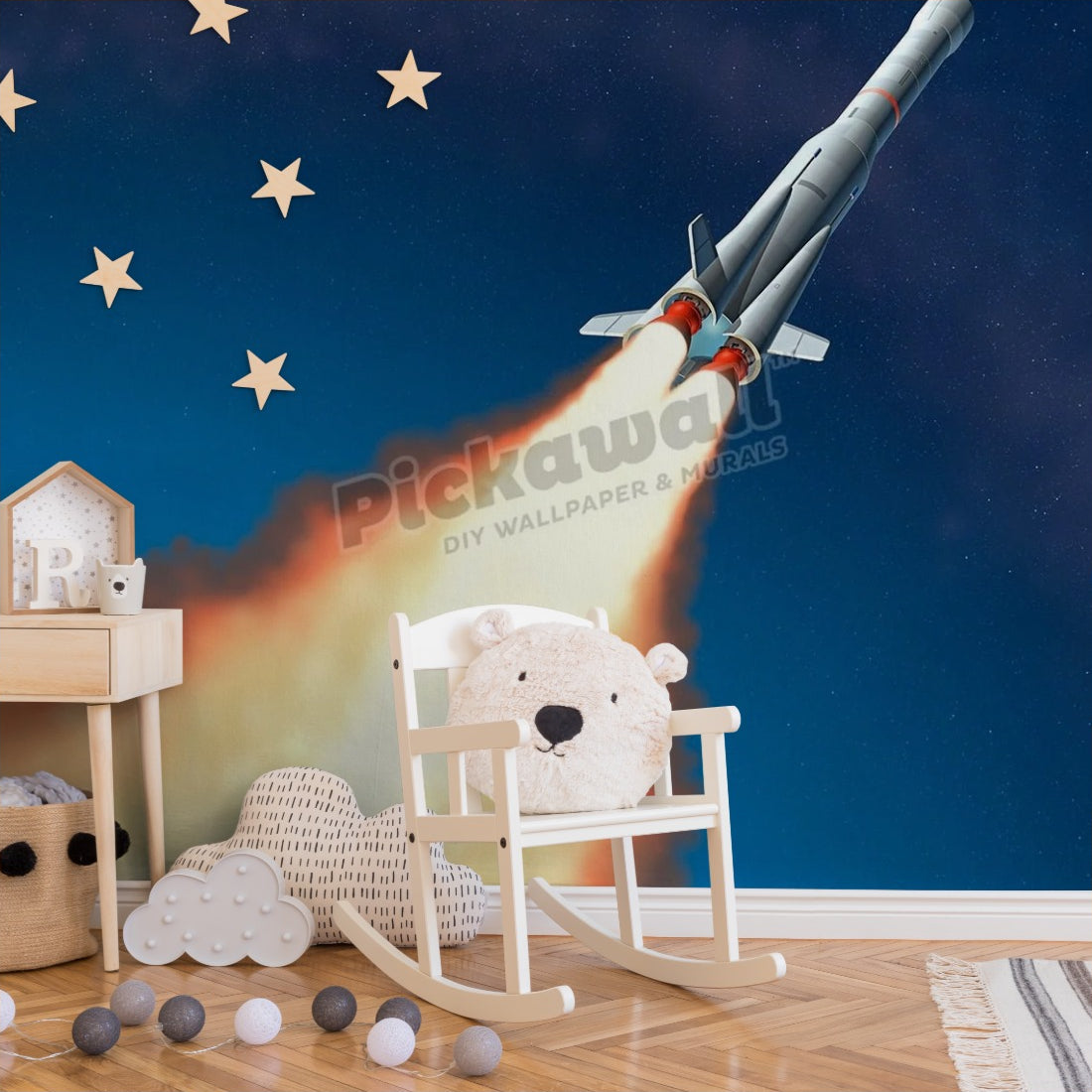 Rocket Launch wallpaper in a nursery - Pickawall