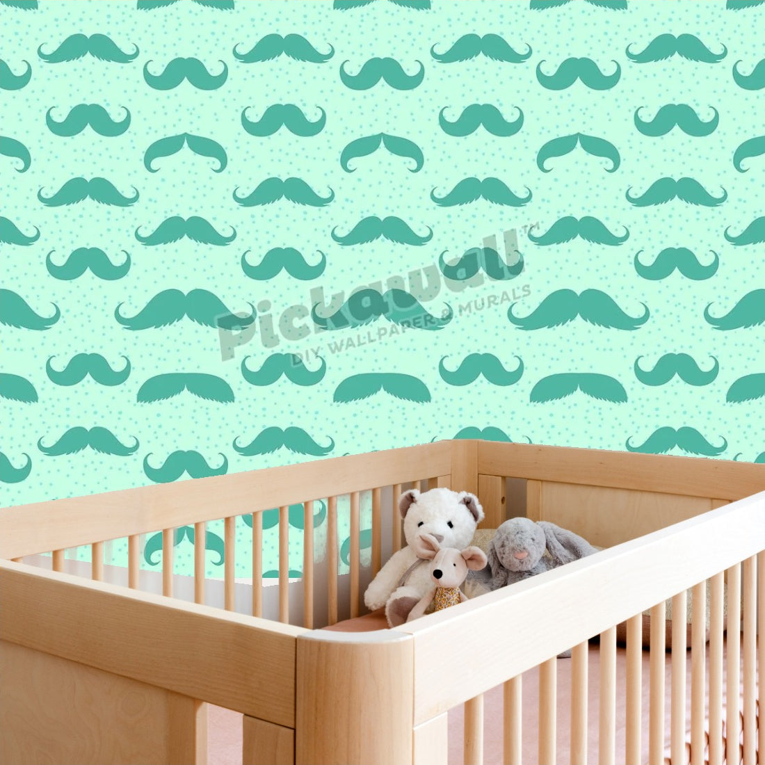 Moustache large and small pattern wallpaper in a nursery - Pickawall