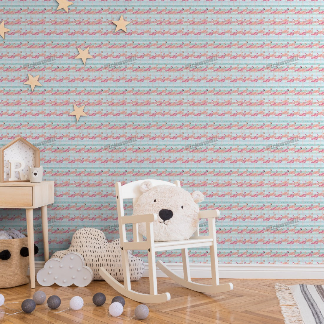 Flamingo Pattern wallpaper in a nursery - Pickawall