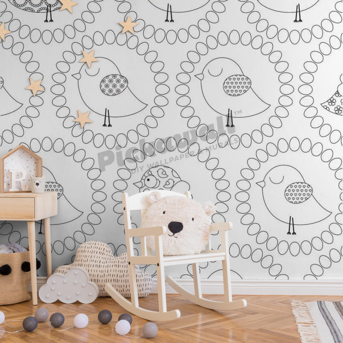 Birds pattern wallpaper in a nursery - Pickawall