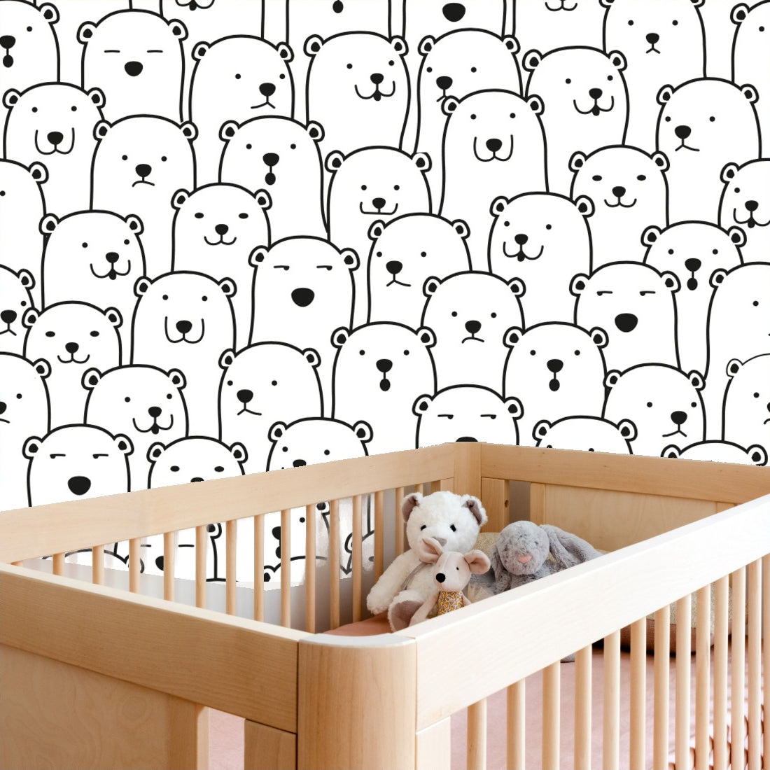 Polar bear pattern wallpaper in a nursery - Pickawall