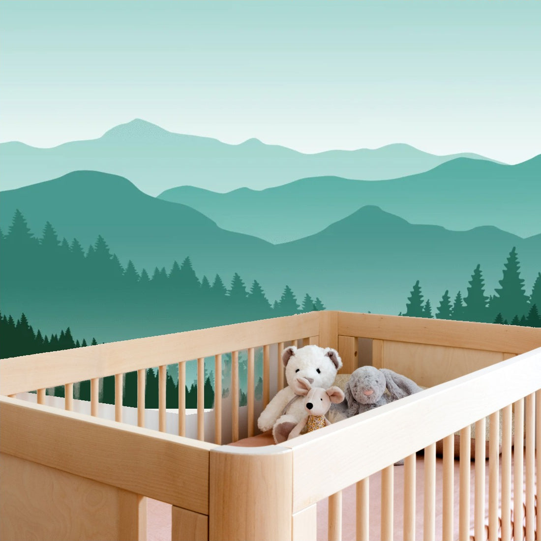 Green Mountains background wallpaper in a nursery - Pickawall