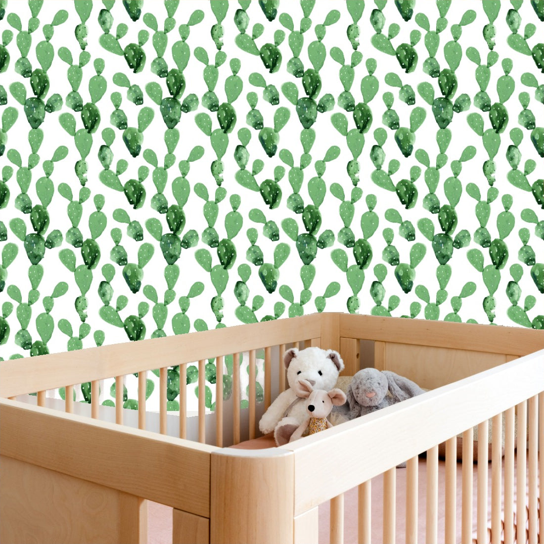 watercolour cactus pattern wallpaper in a nursery - Pickawall
