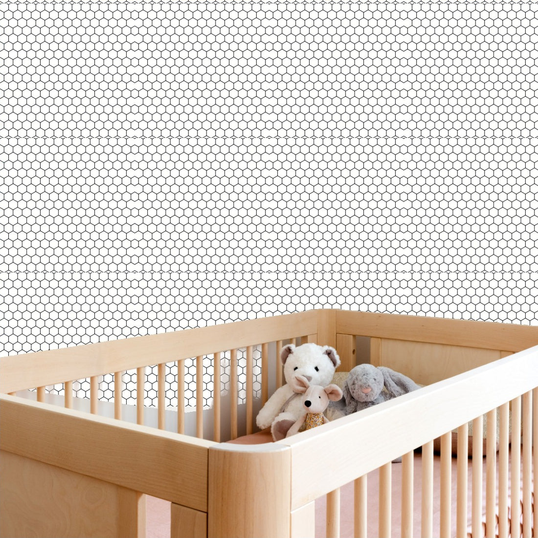 black and white hexagon pattern wallpaper in a nursery - Pickawall