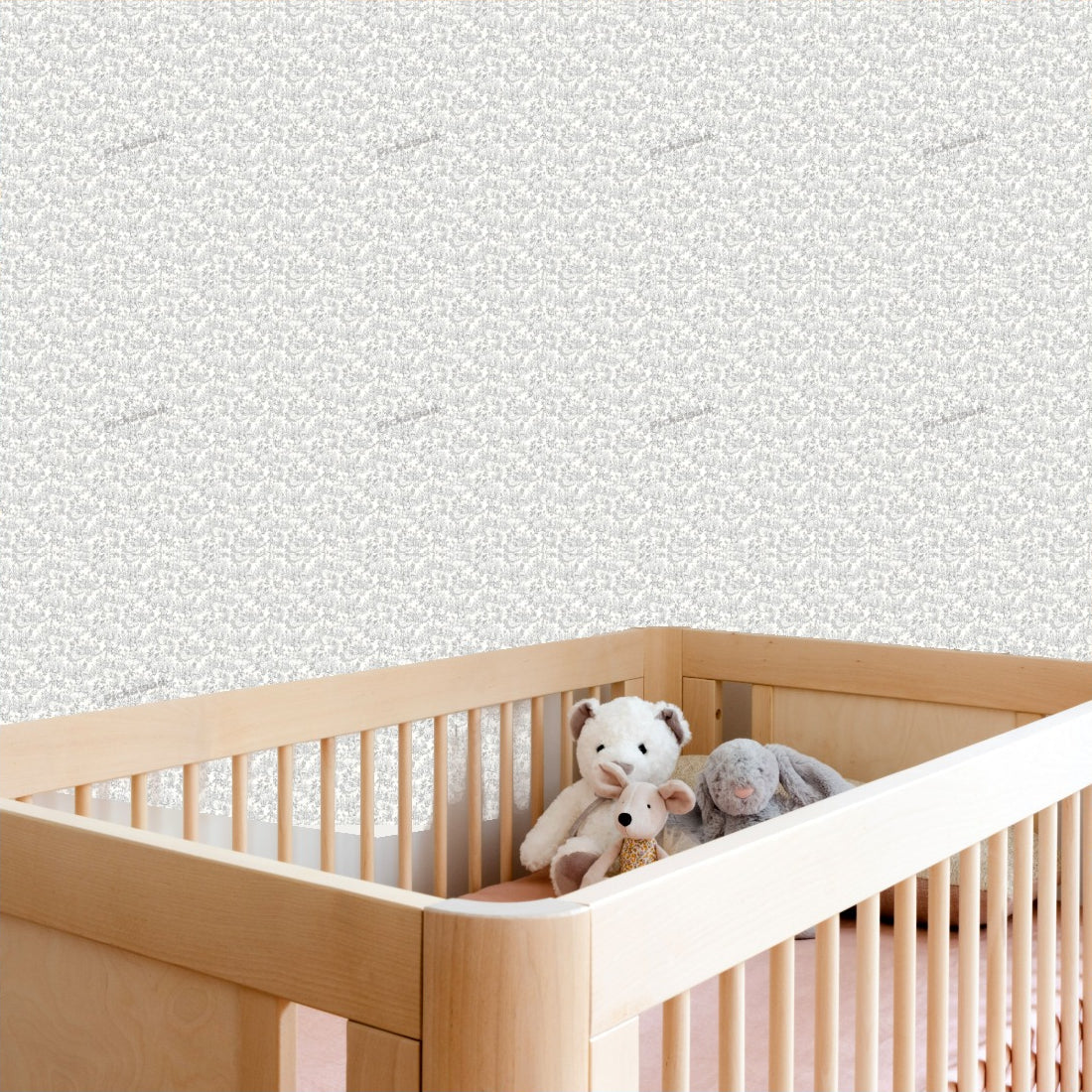 Forest Friends Sketch Pattern Black and White wallpaper in a nursery - Pickawall