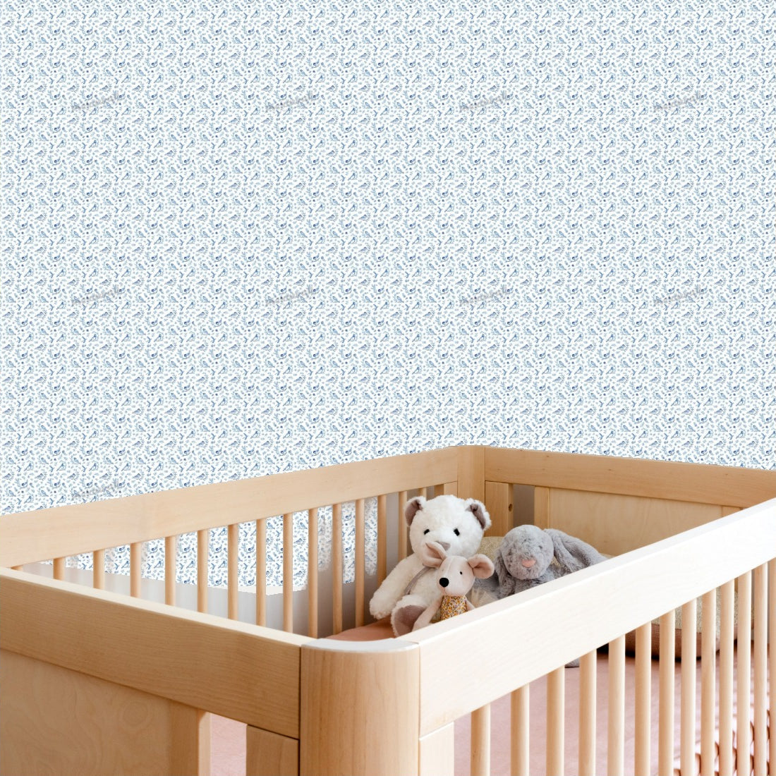 Blue Birds Pattern wallpaper in a nursery - Pickawall