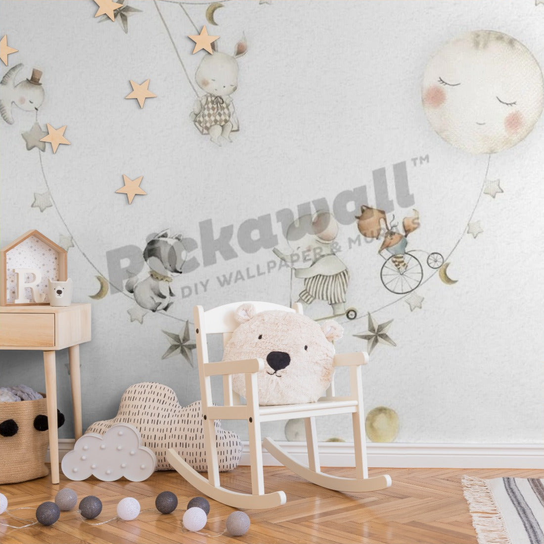 Sleeping Moon by Oliver Robins wallpaper in a nursery - Pickawall