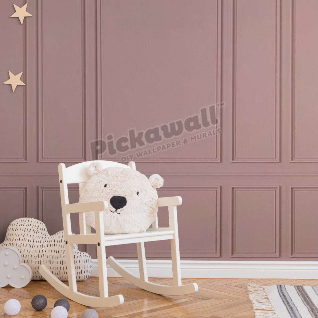 Pink Wood Wall Panelling wallpaper in a nursery - Pickawall