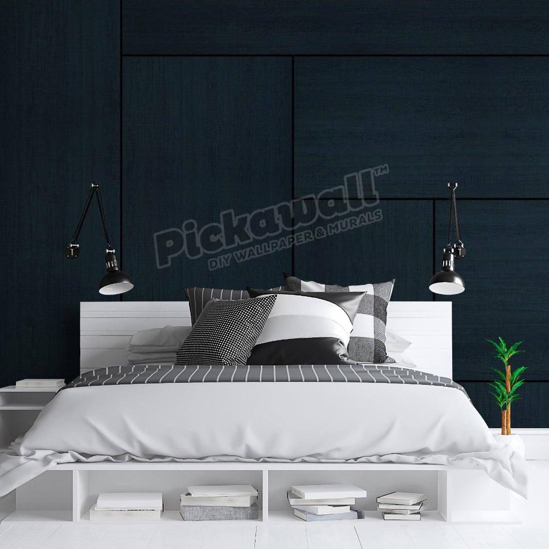 Charcoal Wood Panelling - Custom made to order upon request, contact us wallpaper in a bedroom - Pickawall