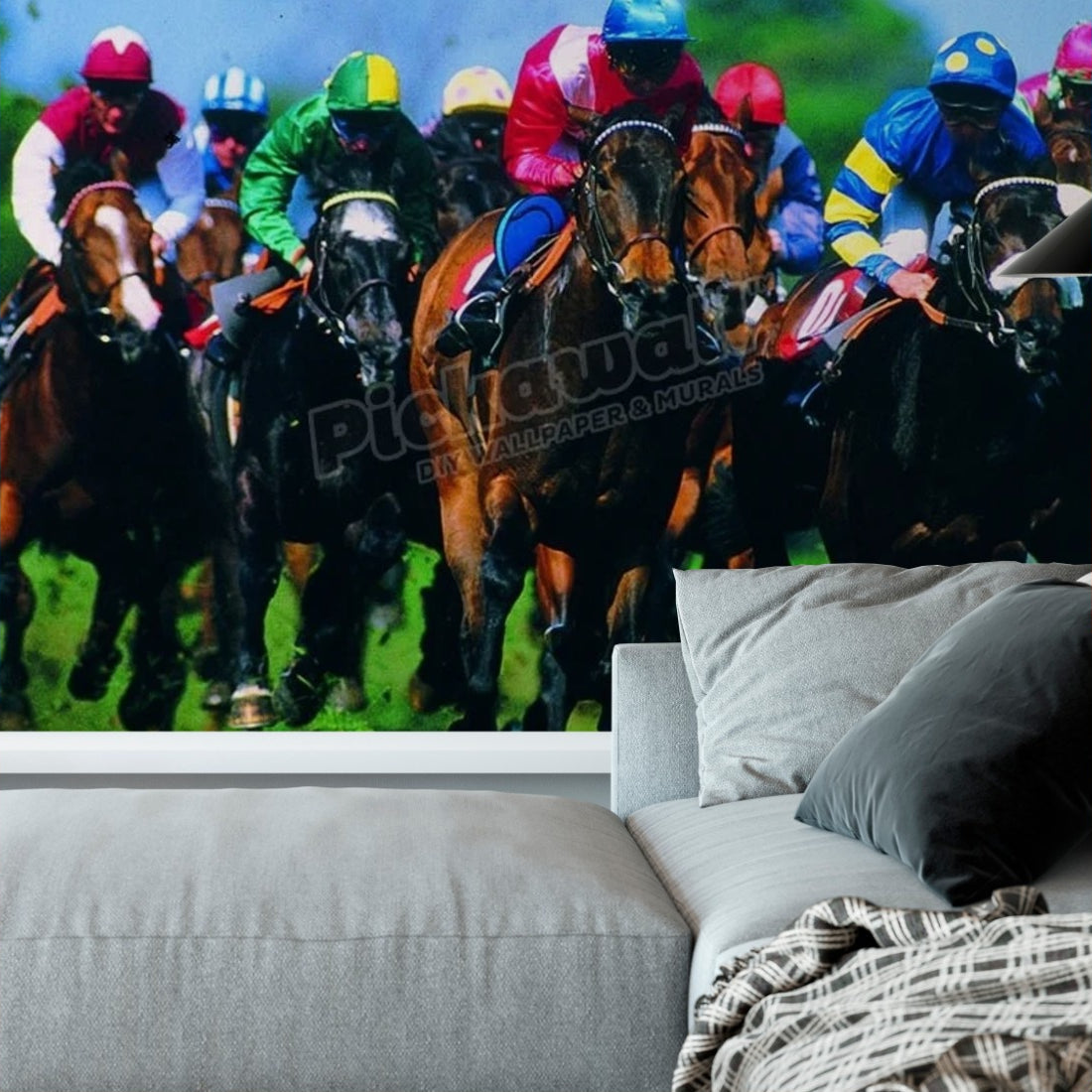 Horse Racing wallpaper in a living room - Pickawall