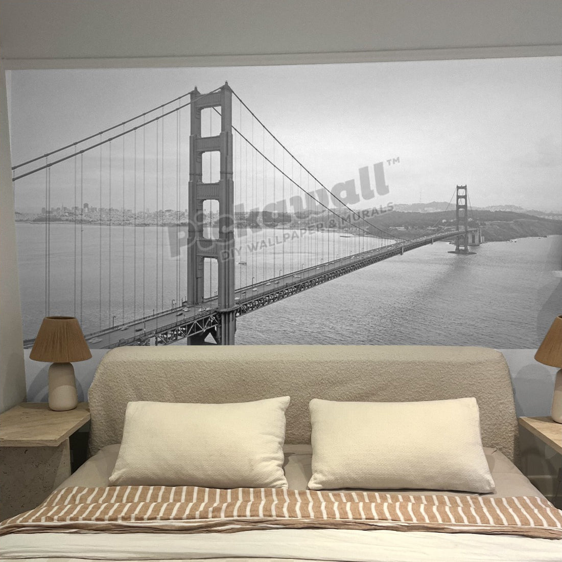 Suspension bridge wallpaper in a bedroom - Pickawall