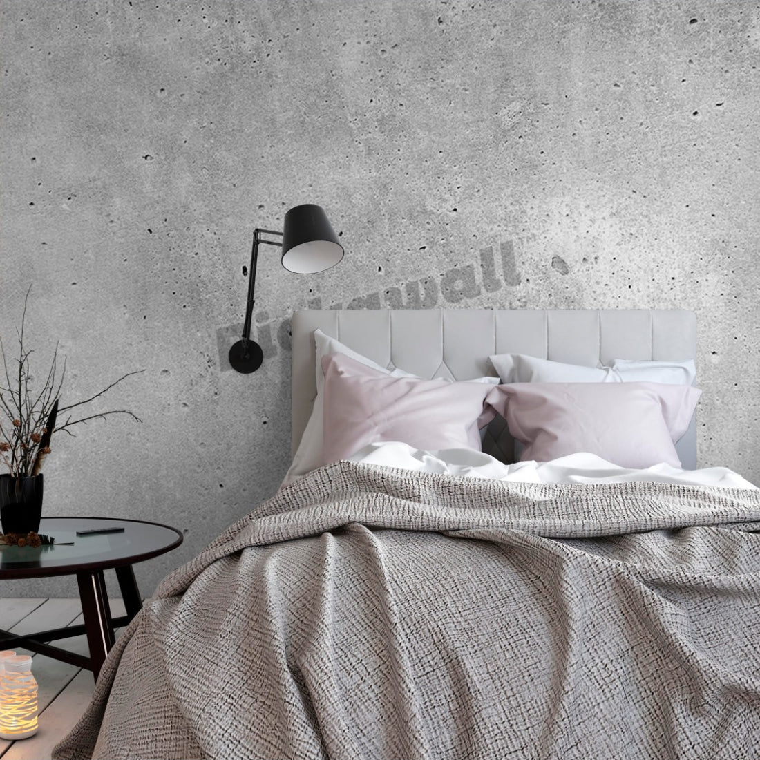Grey Concrete Wall wallpaper in a bedroom - Pickawall