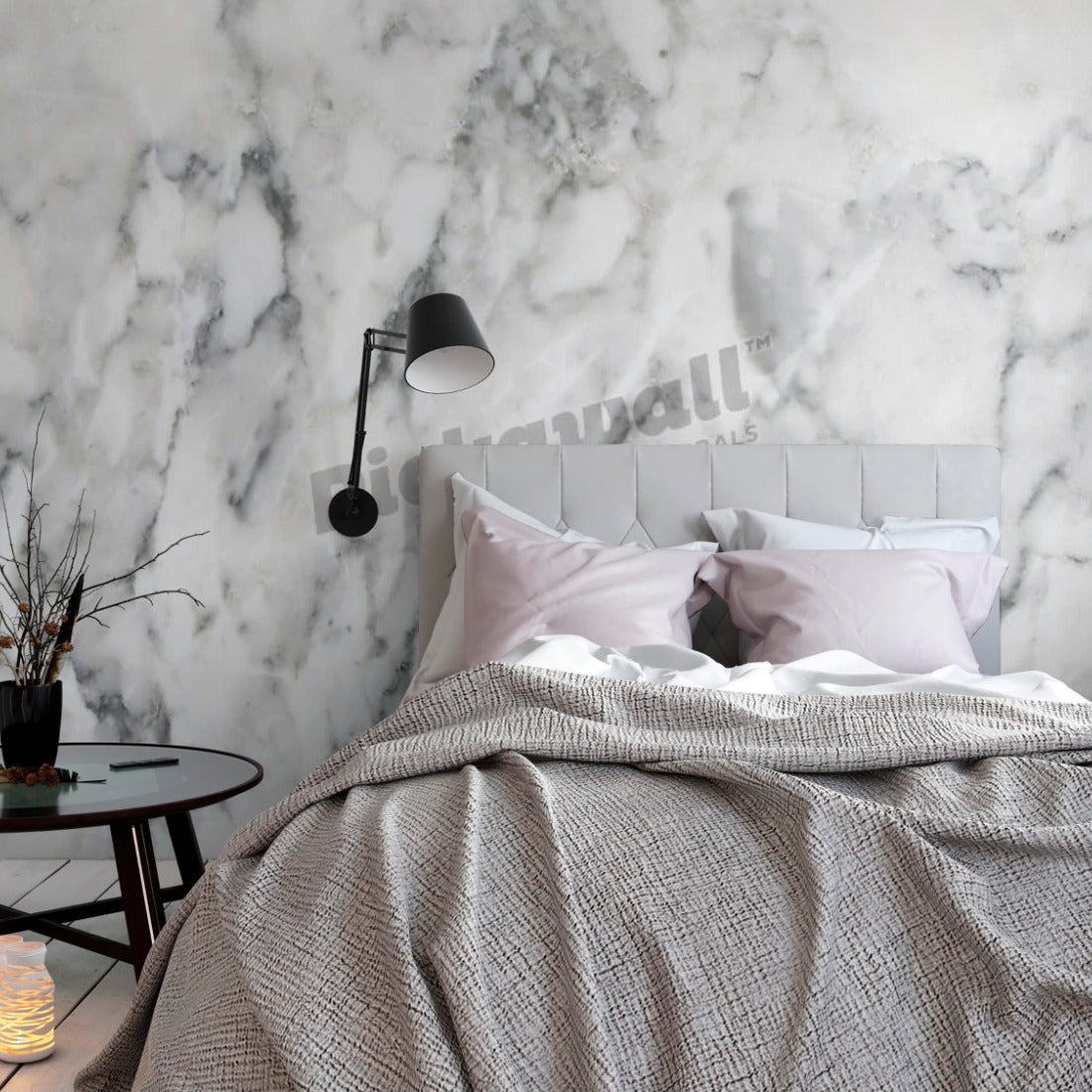 White marble texture wallpaper in a bedroom - Pickawall