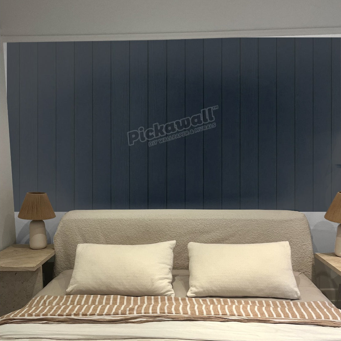 Charcoal Wood Panelling wallpaper in a bedroom - Pickawall