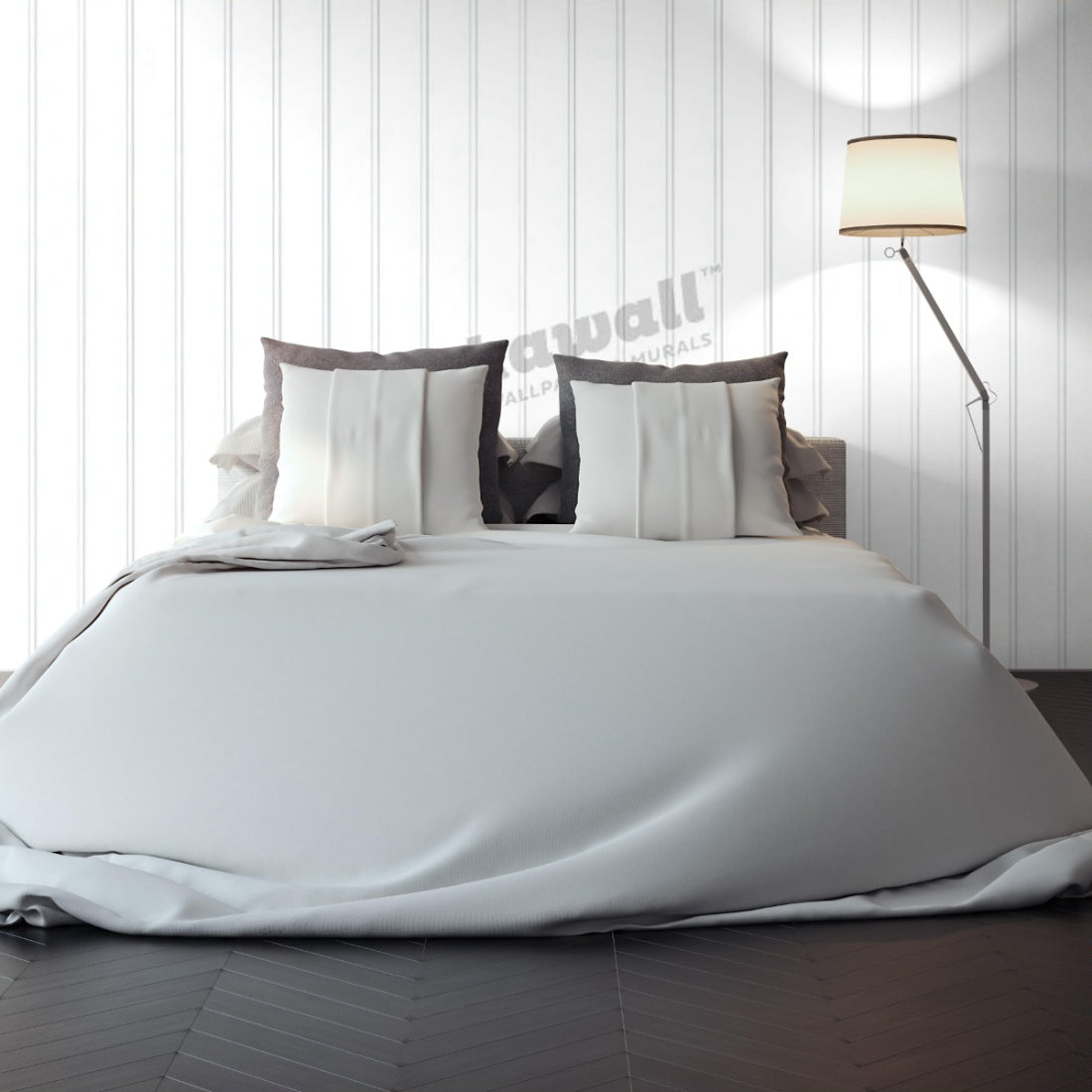 White VJ Panelling wallpaper in a bedroom - Pickawall