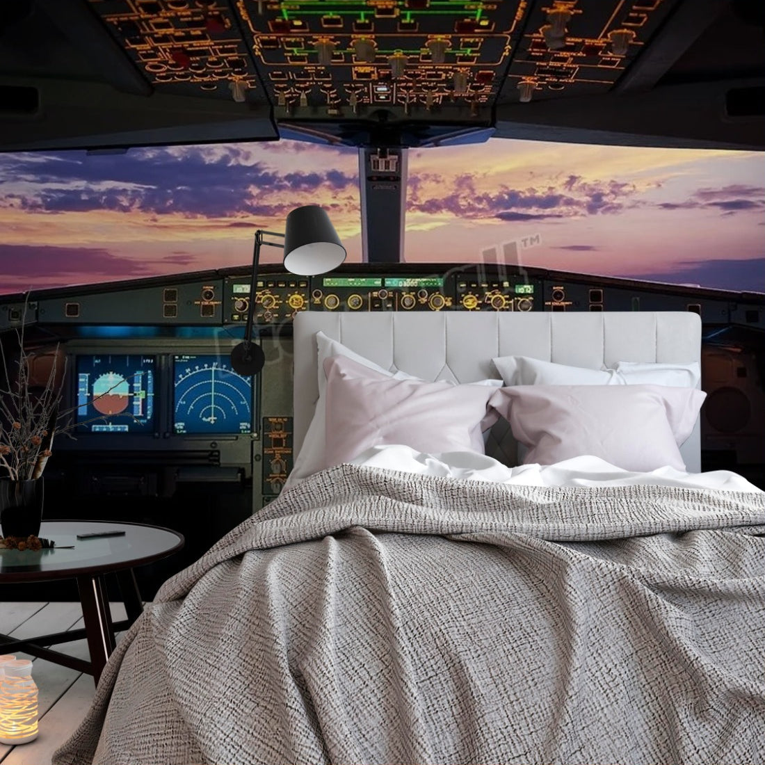 Sunset on the flightdeck wallpaper in a bedroom - Pickawall