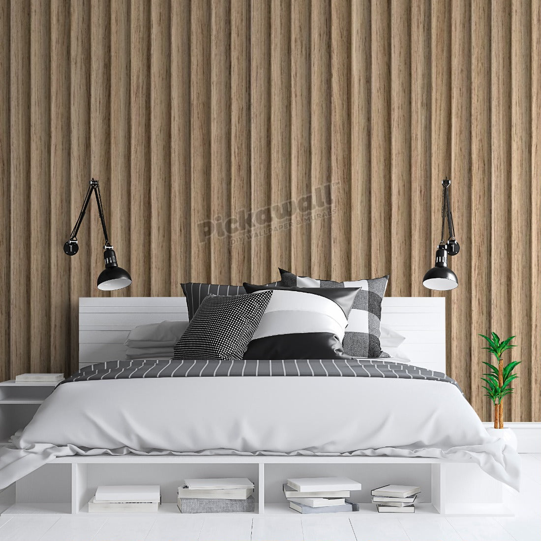 Demi Round Woodgrain wallpaper in a bedroom - Pickawall