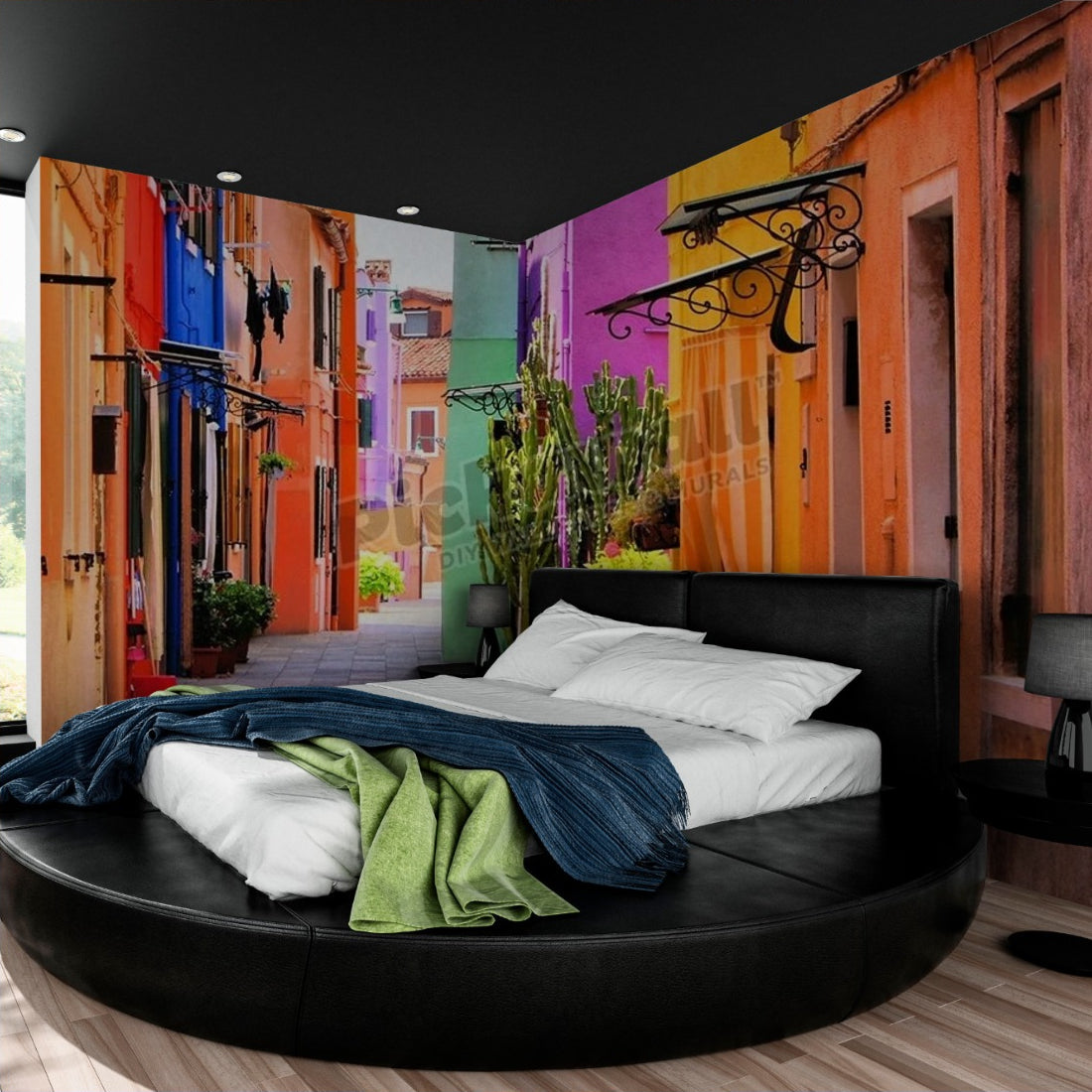 Colourful street in Burano near Venice wallpaper in a bedroom - Pickawall