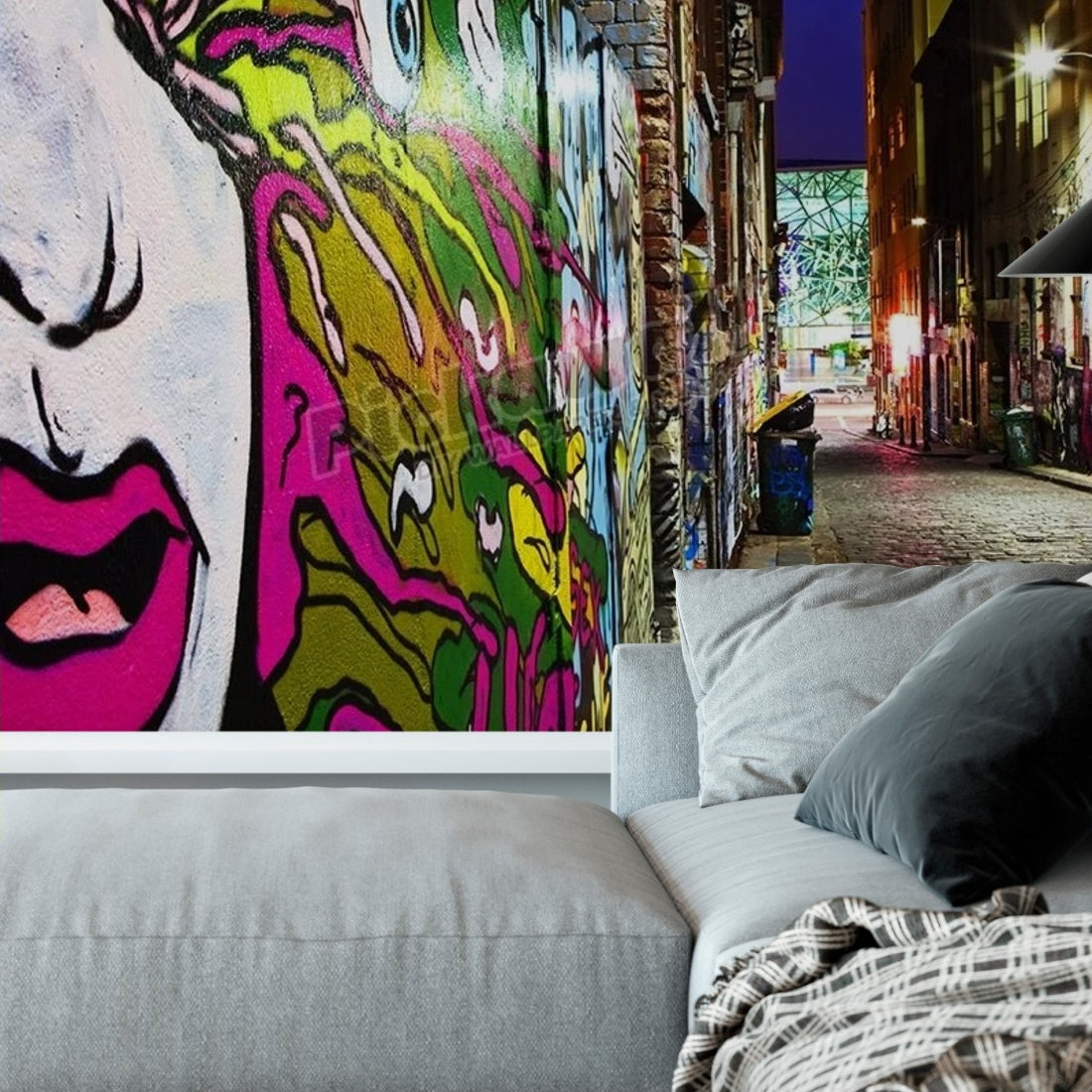 Hosier lane graffiti wallpaper in a living room - Pickawall