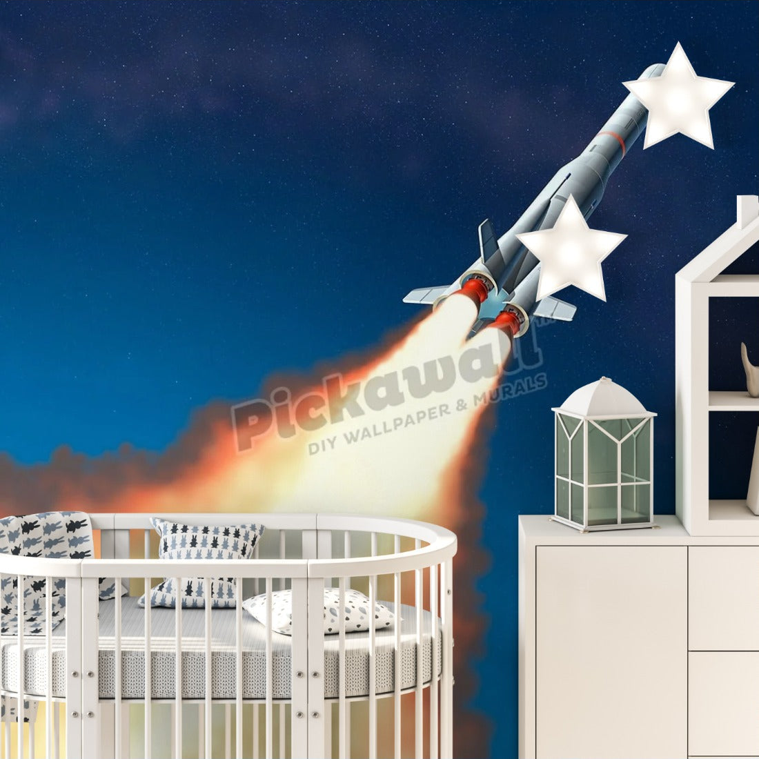 Rocket Launch wallpaper in a nursery - Pickawall