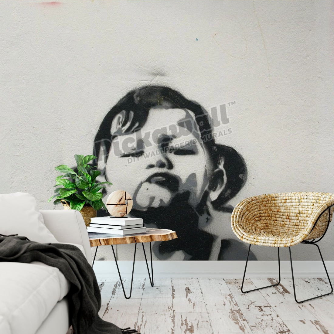 Street Art - Smile stencil graffiti wallpaper in a living room - Pickawall