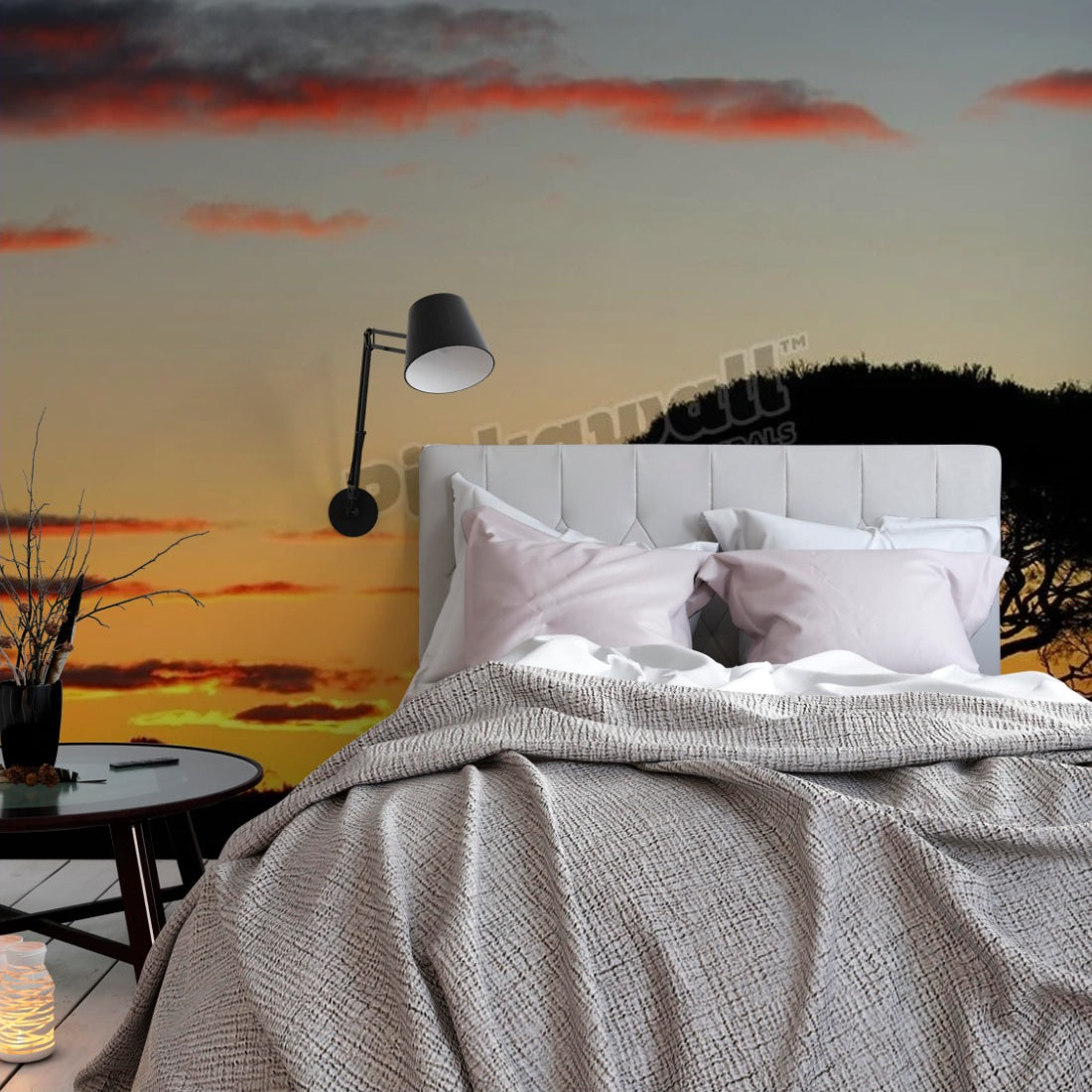 Acacia tree in sunset on Nullarbor wallpaper in a bedroom - Pickawall